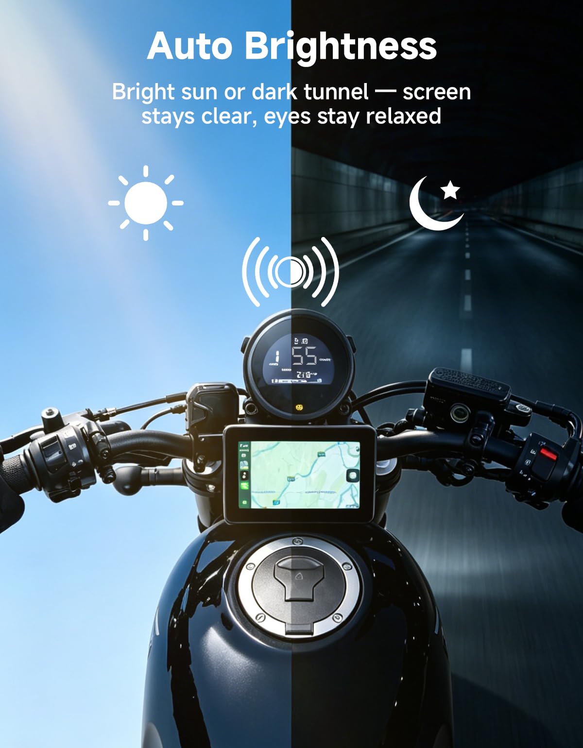Motorcycle GPS Navigation Display – Wireless CarPlay & Android Auto