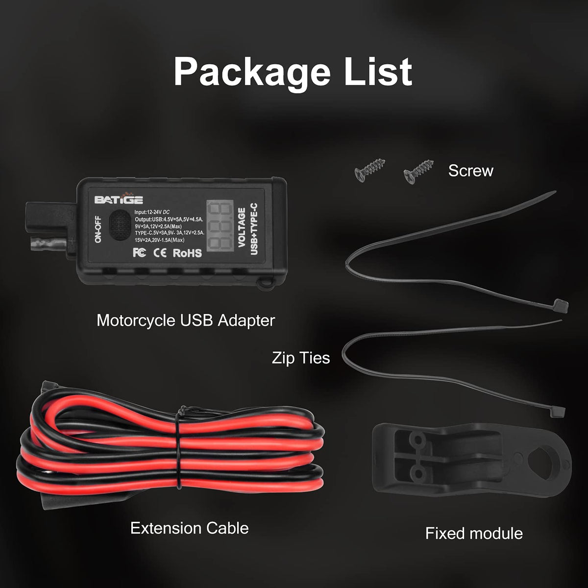 BATIGE Motorcycle USB Charger SAE to USB Adapter Type C and USB 3.0