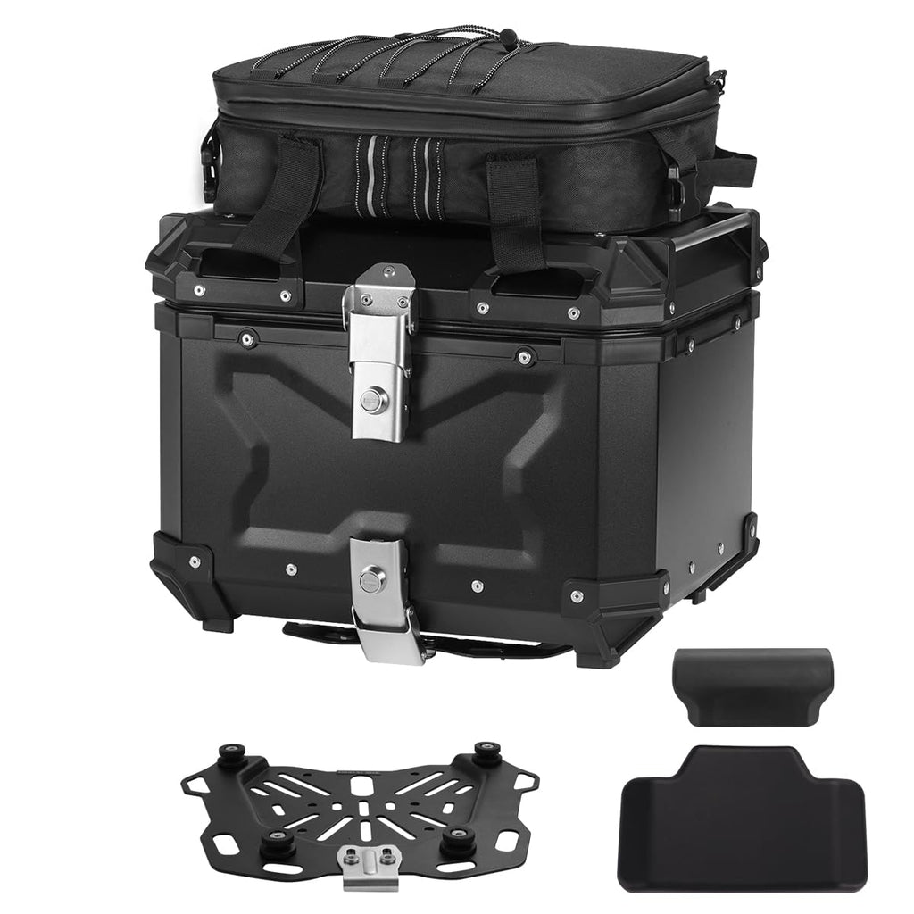 Waterproof Aluminum Motorcycle Top Box – 45L with Lock & Backrest
