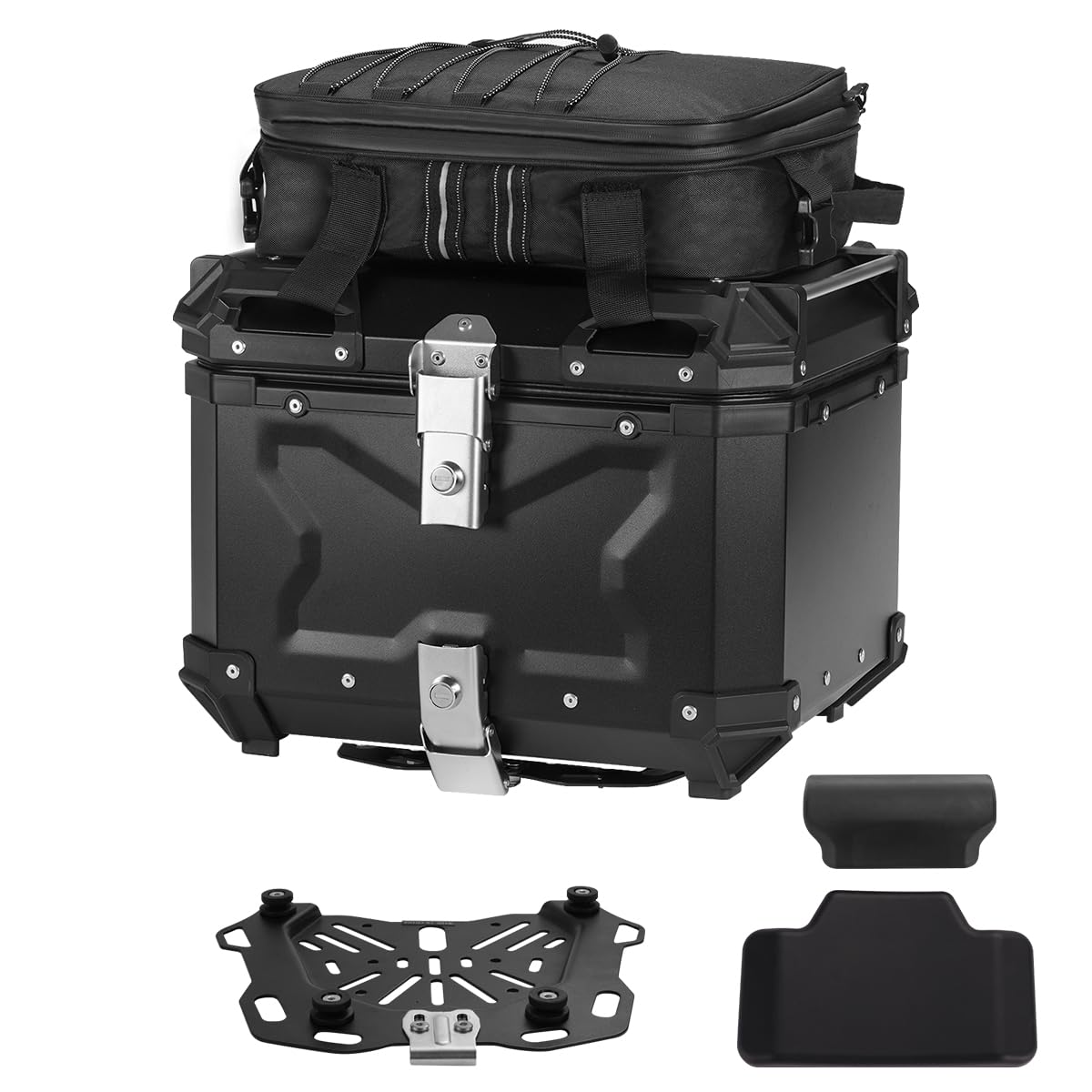 Waterproof Aluminum Motorcycle Top Box – 45L with Lock & Backrest