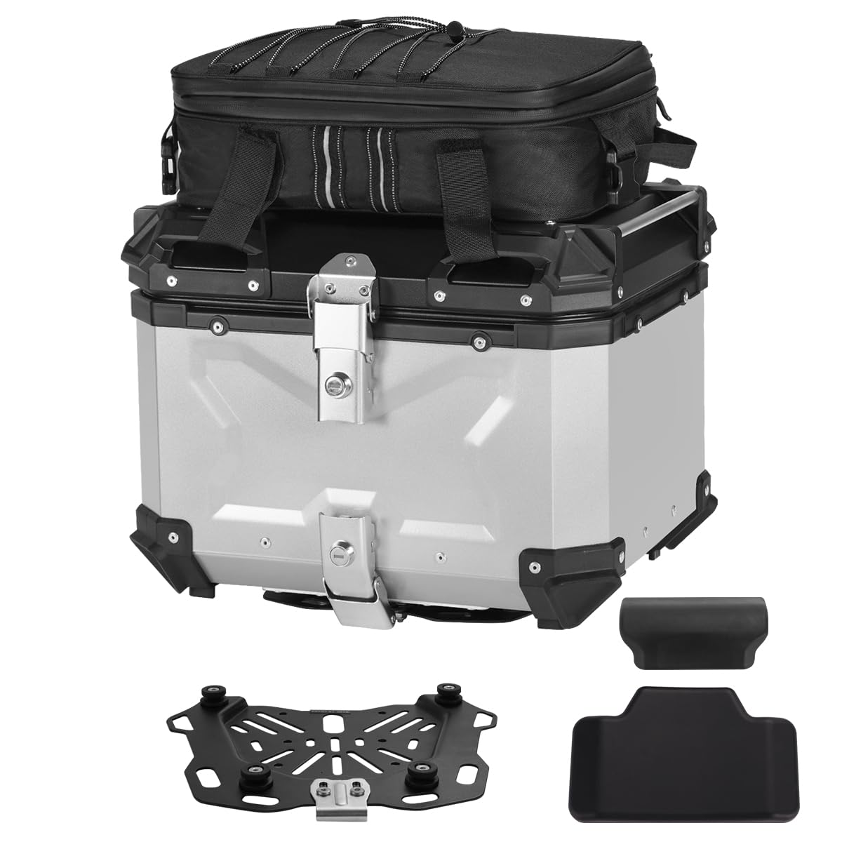 Waterproof Aluminum Motorcycle Top Box – 45L with Lock & Backrest