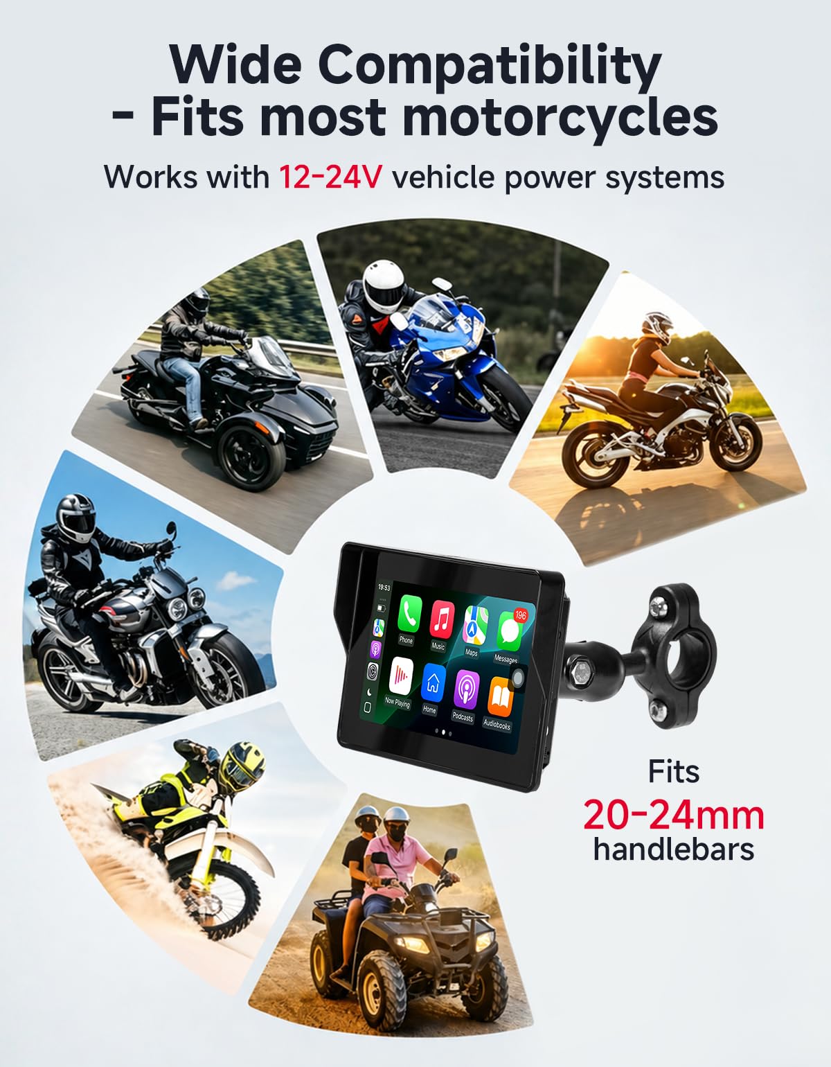 Motorcycle GPS Navigation Display – Wireless CarPlay & Android Auto