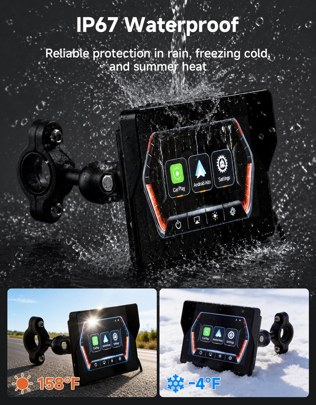 Motorcycle GPS Navigation Display – Wireless CarPlay & Android Auto