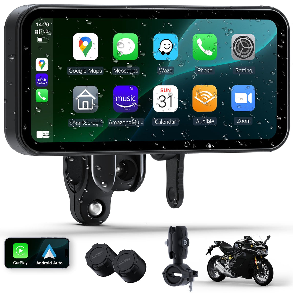 Aphqua 6.25" Motorcycle CarPlay Screen with Real-time TPMS, IP67 Waterproof