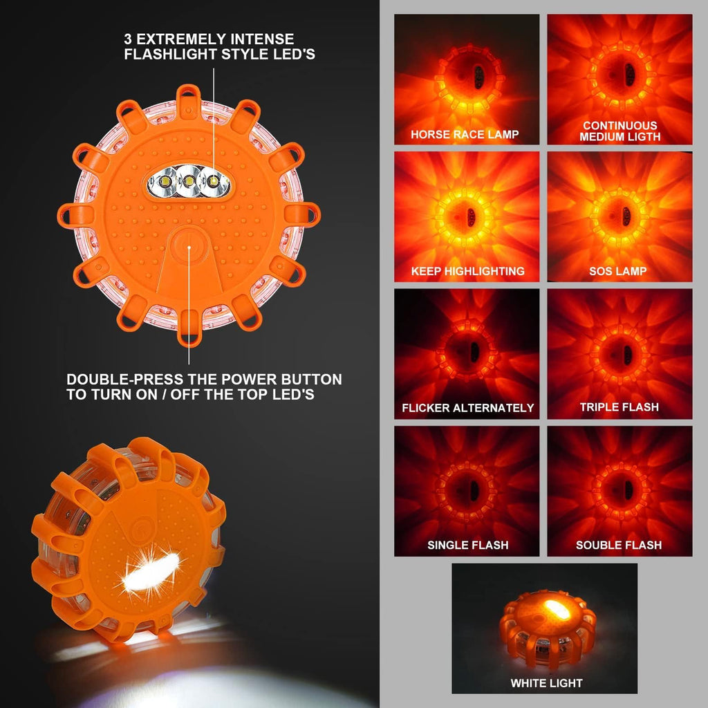 LED Roadside Safety Flares – 9 Flash Modes, Magnetic Base