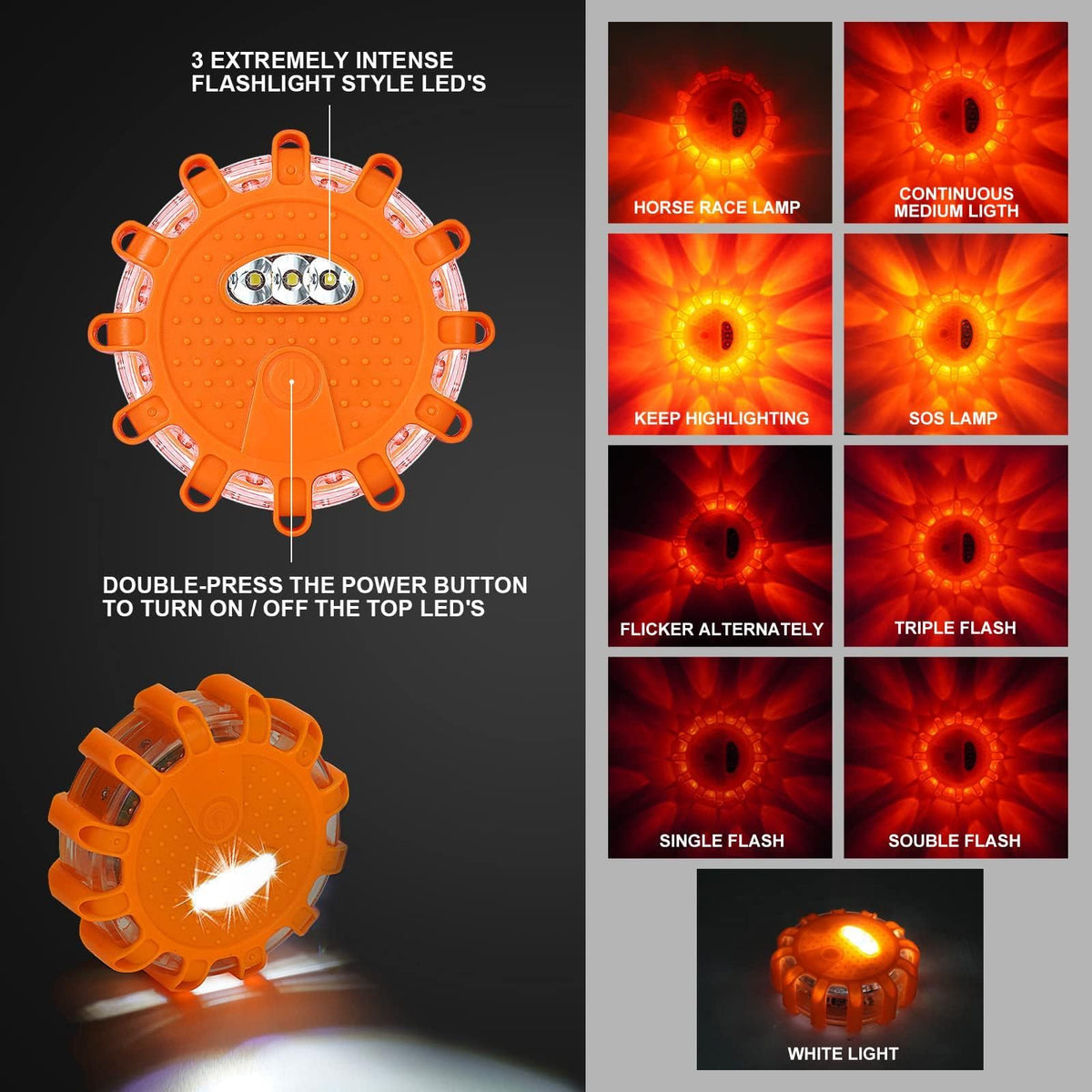 LED Roadside Safety Flares – 9 Flash Modes, Magnetic Base