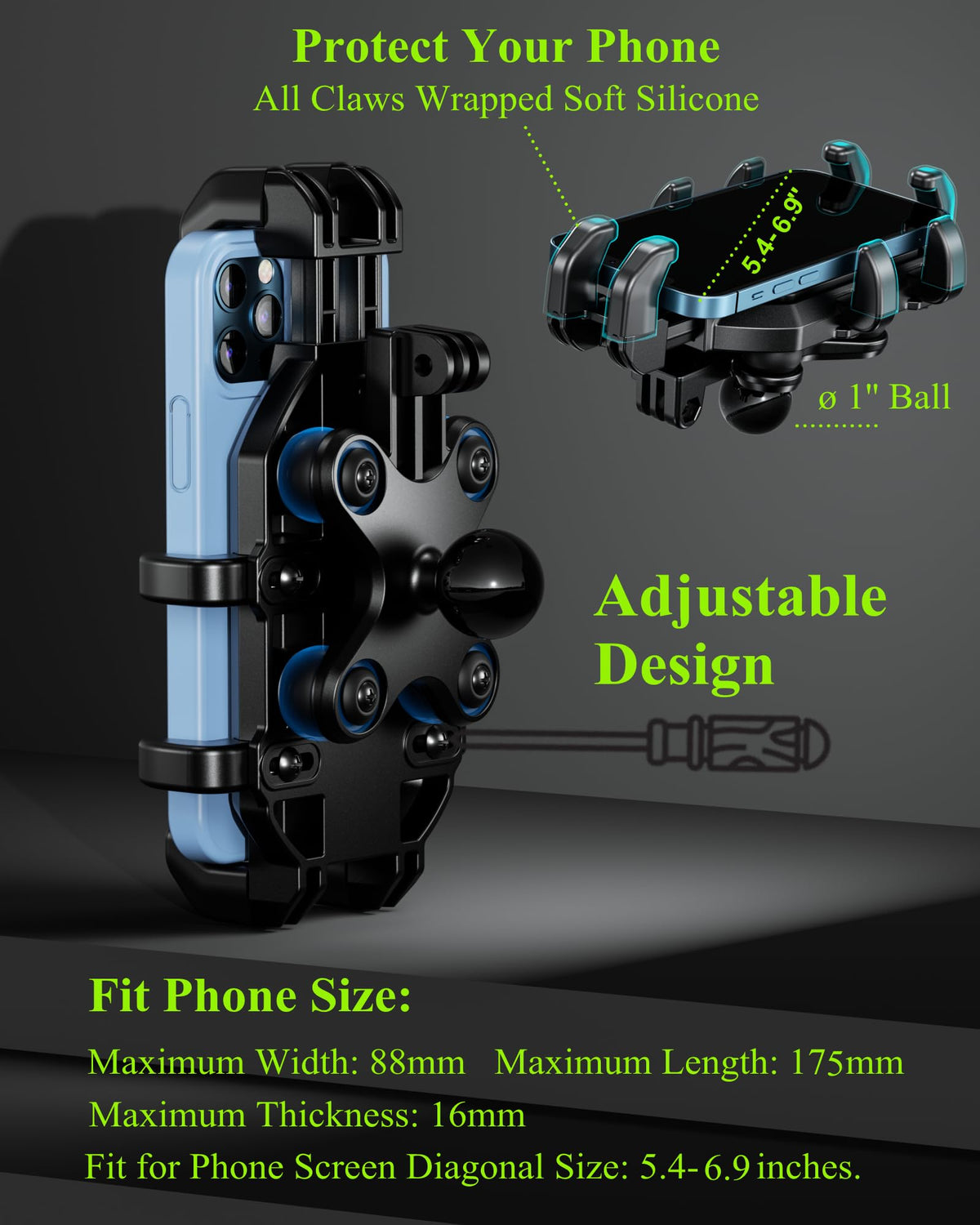 BRCOVAN Motorcycle Phone Mount Holder with Vibration Dampener