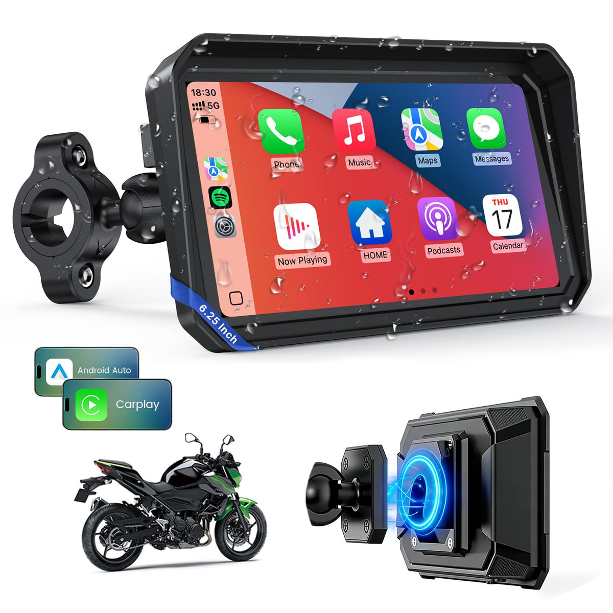 WonVon Motorcycle GPS CarPlay Waterproof Touch Display