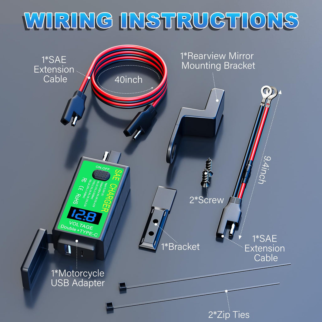YONHAN Motorcycle Phone Charger Dual USB Type C PD & QC 3.0
