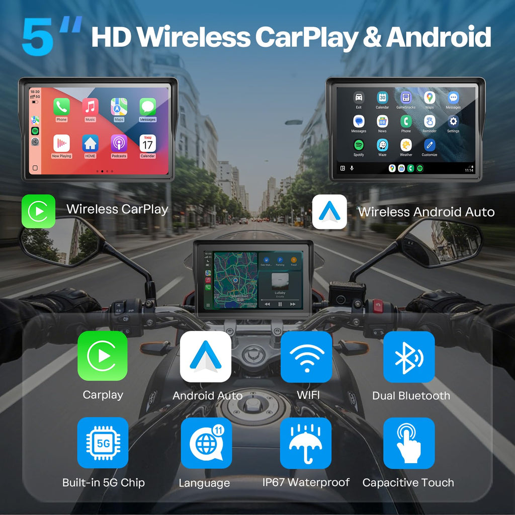 WonVon Motorcycle GPS CarPlay Waterproof Touch Display