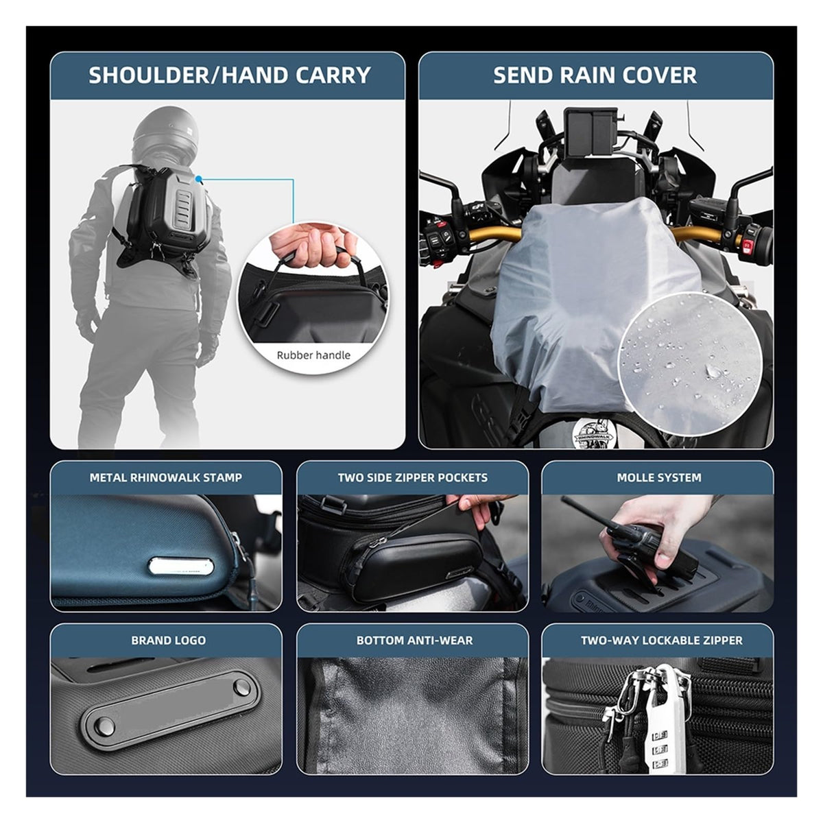 15–18L Motorcycle Tank Bag – EVA Hardshell Storage