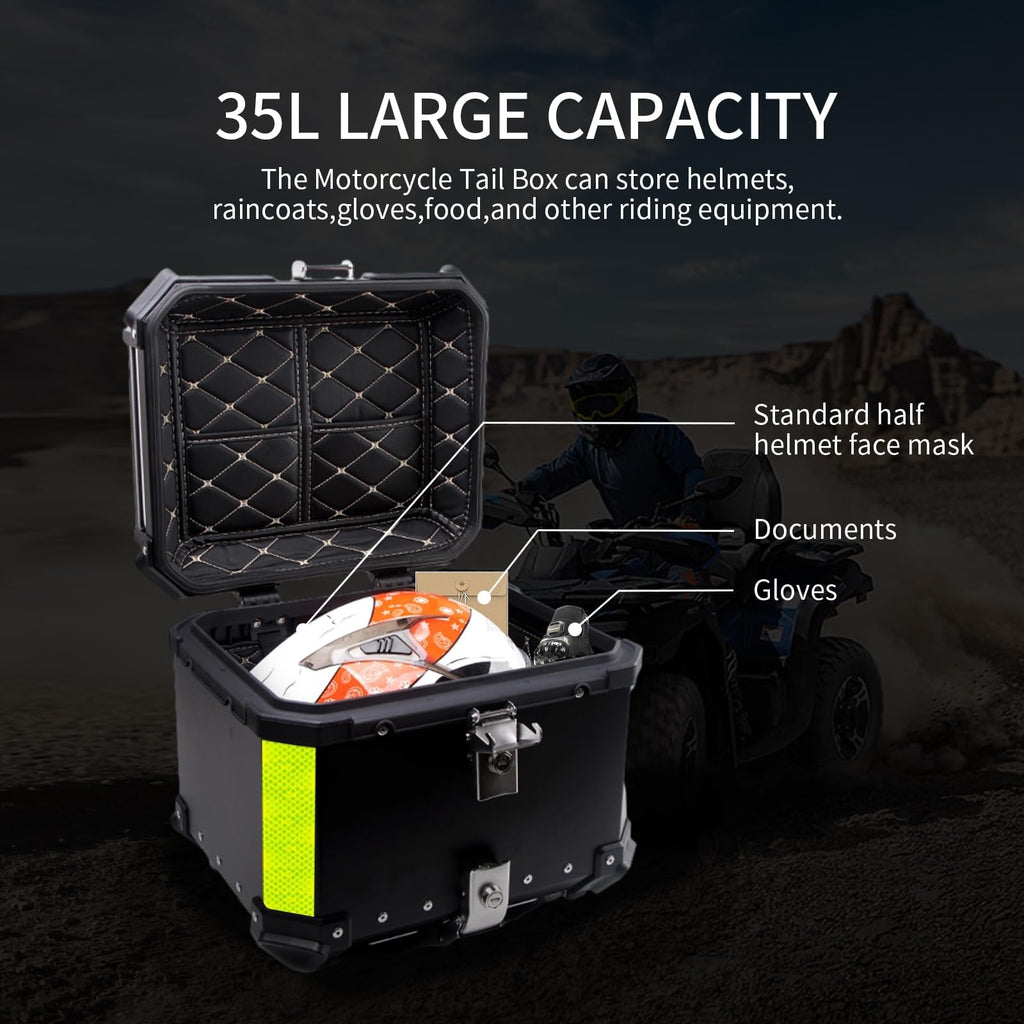 Waterproof Aluminum Motorcycle Top Box – 45L with Lock & Backrest
