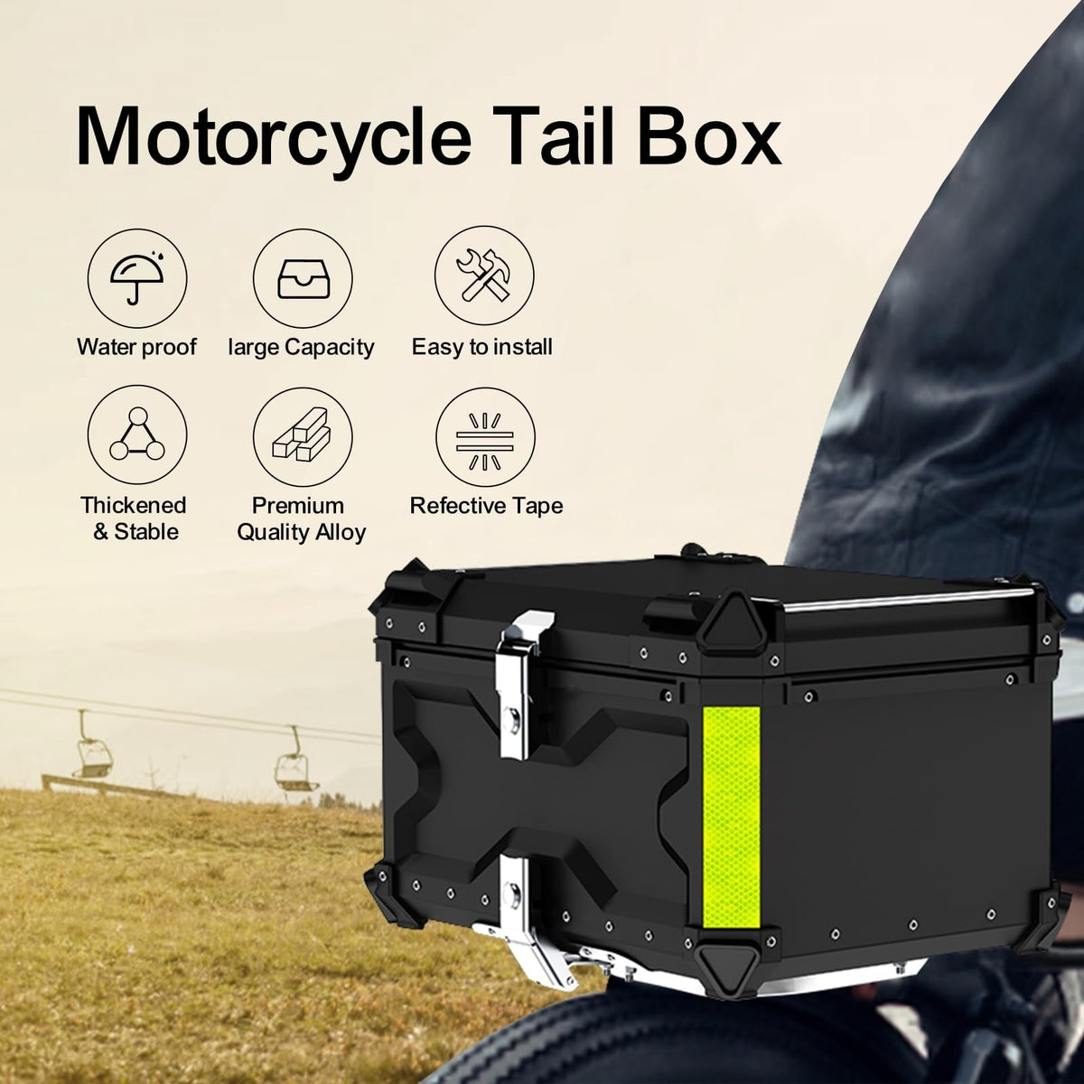 Waterproof Aluminum Motorcycle Top Box – 45L with Lock & Backrest