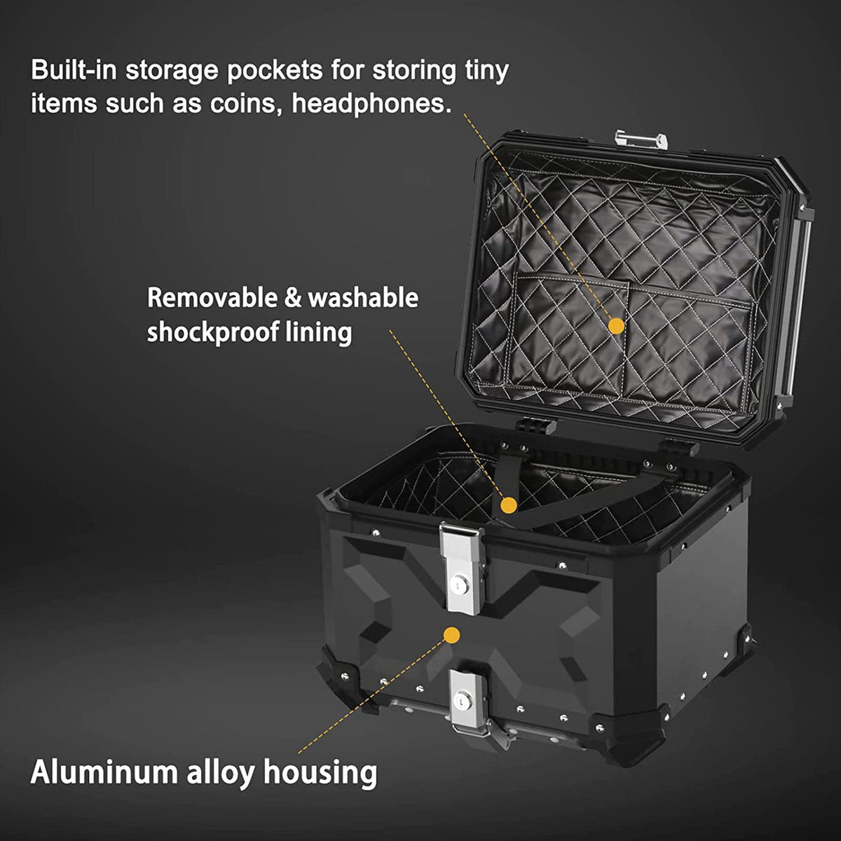 Waterproof Motorcycle Top Box – 65L Rear Storage Case with Lock