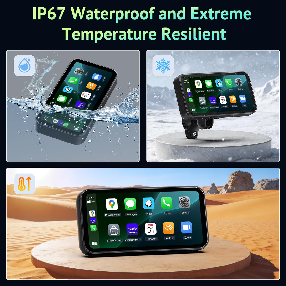 Aphqua 6.25" Motorcycle CarPlay Screen with Real-time TPMS, IP67 Waterproof