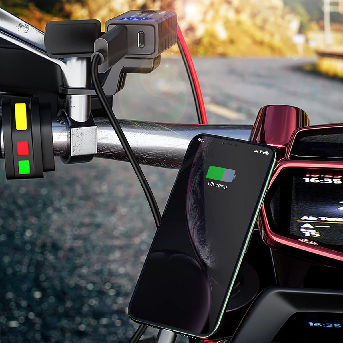BATIGE Motorcycle USB Charger SAE to USB Adapter Type C and USB 3.0