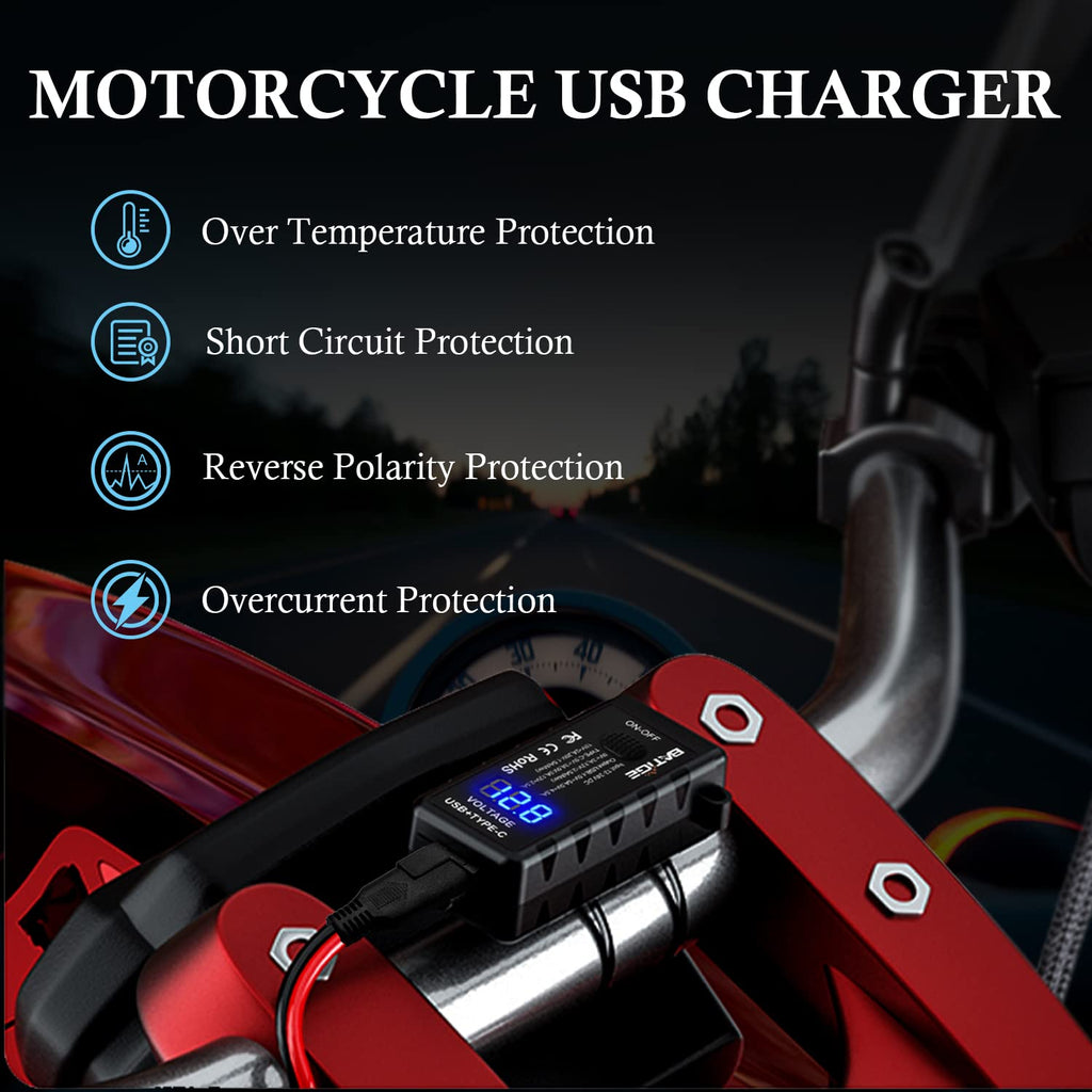 BATIGE Motorcycle USB Charger SAE to USB Adapter Type C and USB 3.0