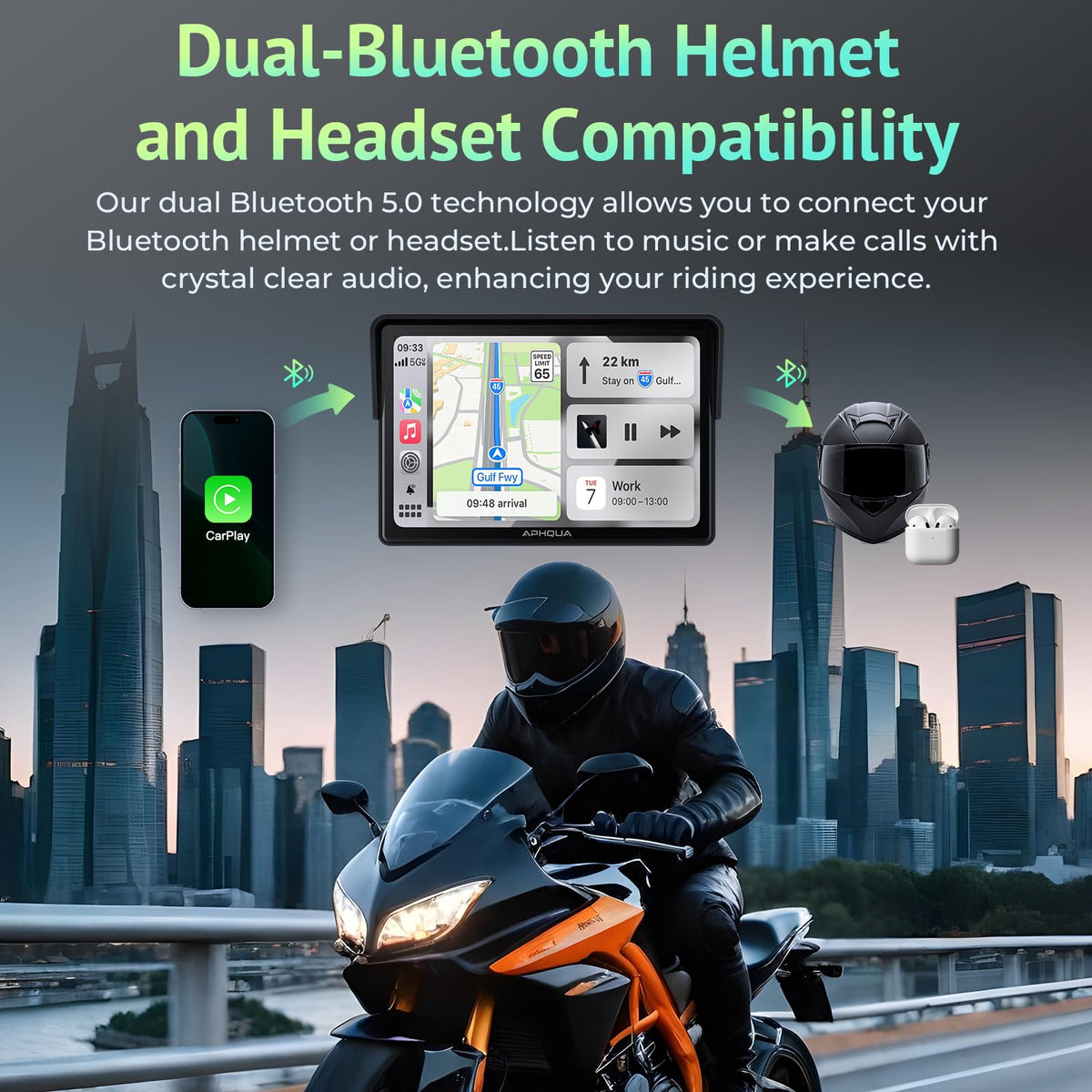 Motorcycle GPS Navigation Display – CarPlay & Android Auto