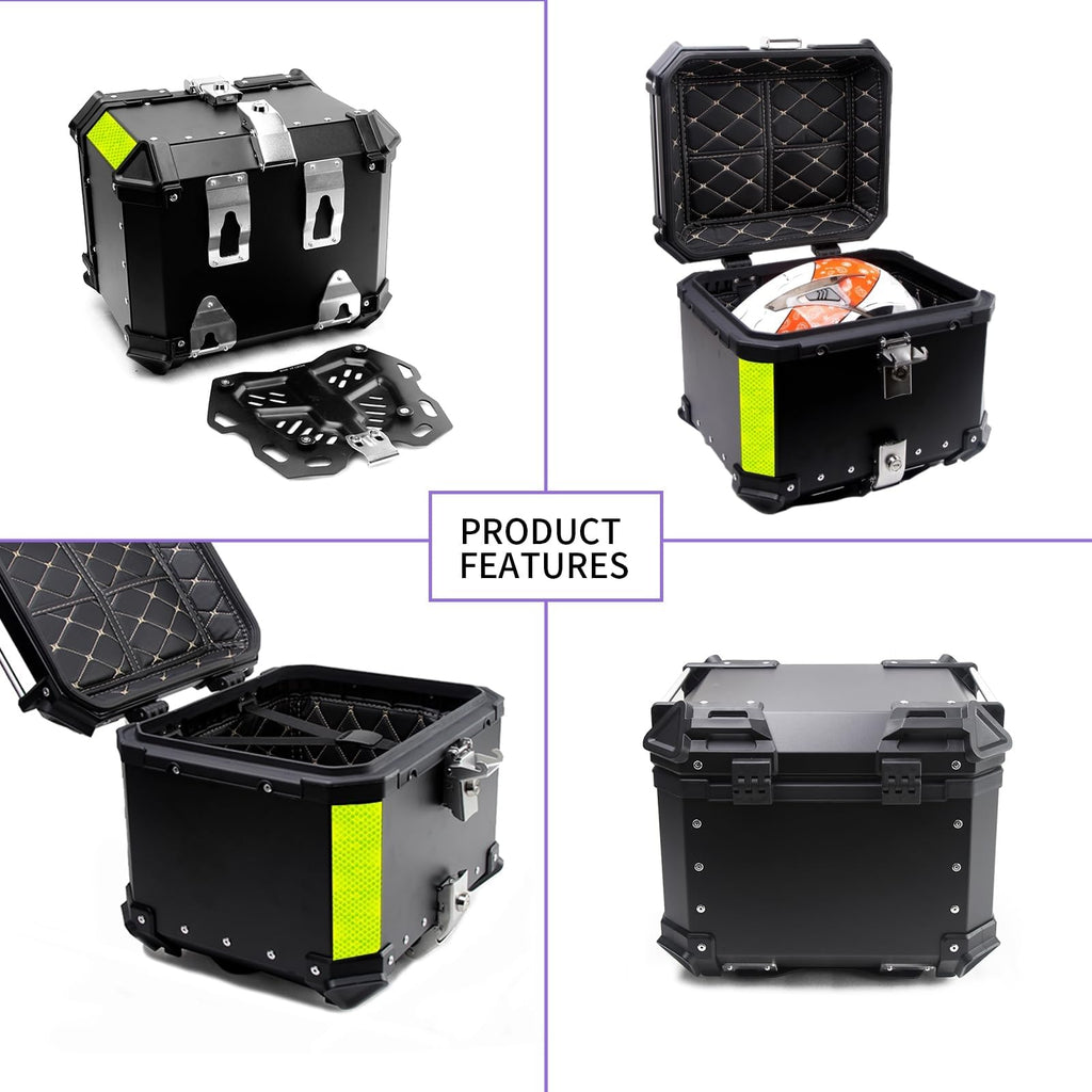 Waterproof Aluminum Motorcycle Top Box – 45L with Lock & Backrest