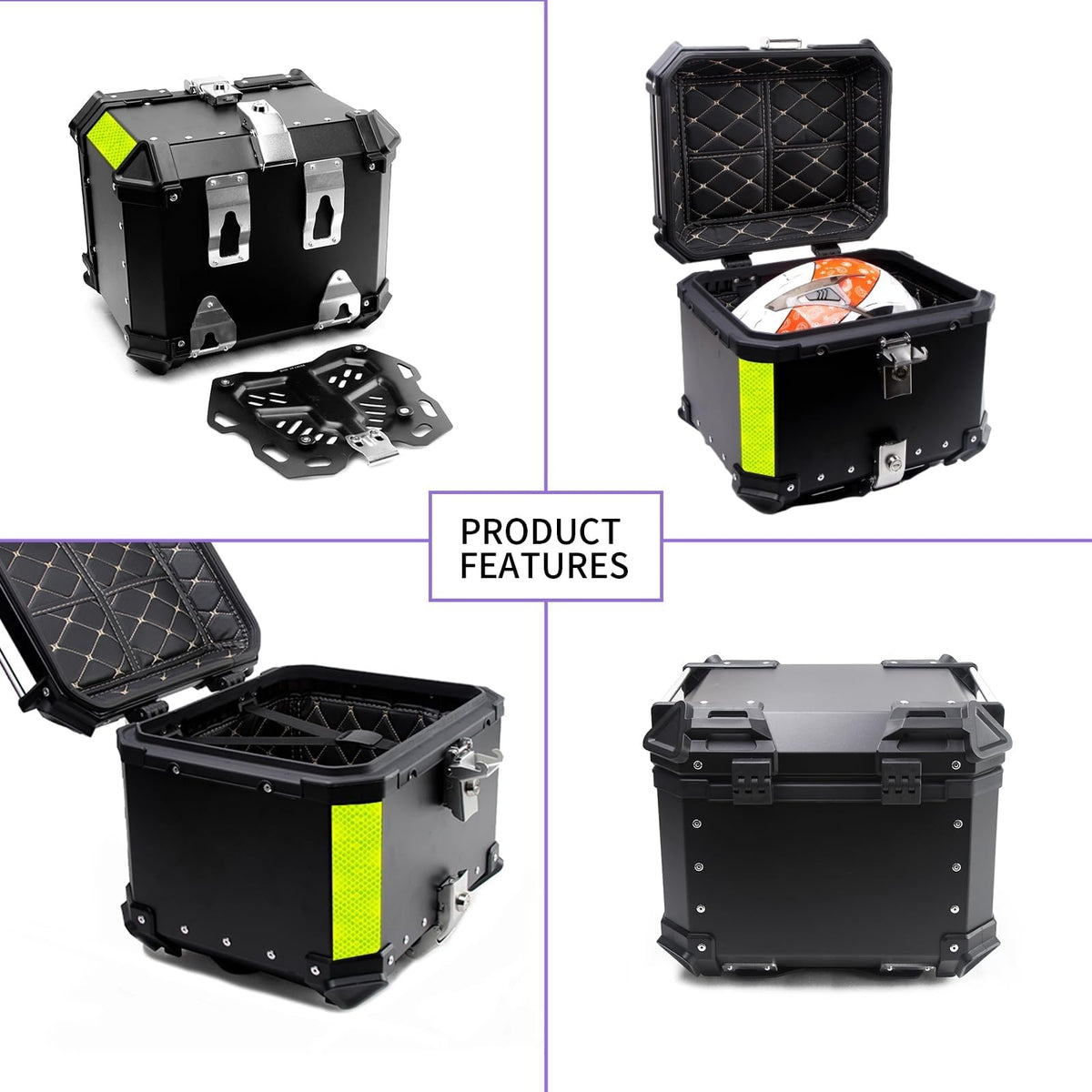 Waterproof Aluminum Motorcycle Top Box – 45L with Lock & Backrest