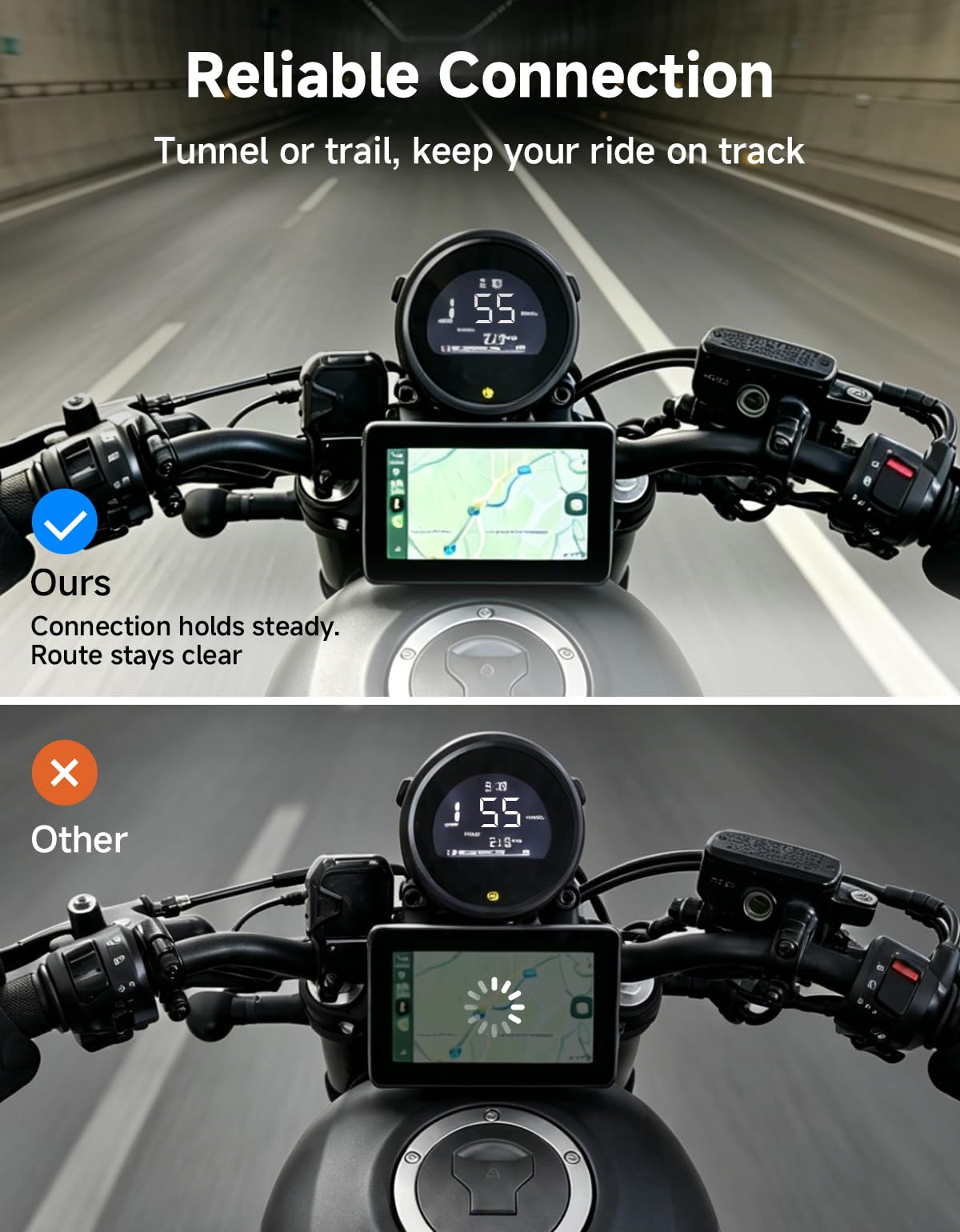 Motorcycle GPS Navigation Display – Wireless CarPlay & Android Auto
