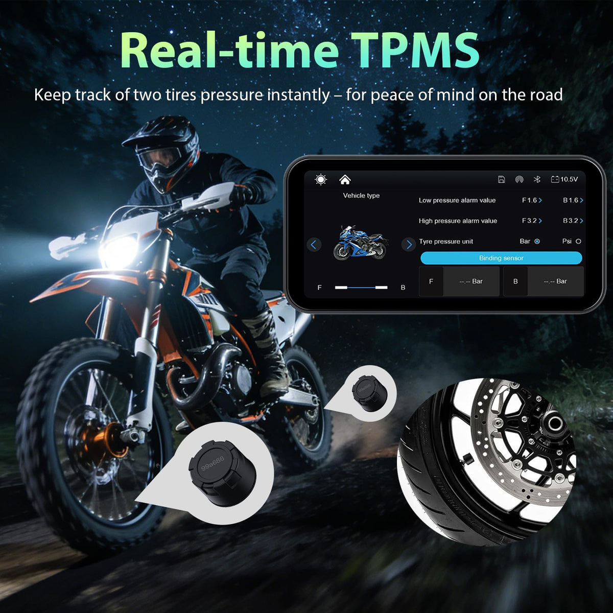 Aphqua 6.25" Motorcycle CarPlay Screen with Real-time TPMS, IP67 Waterproof