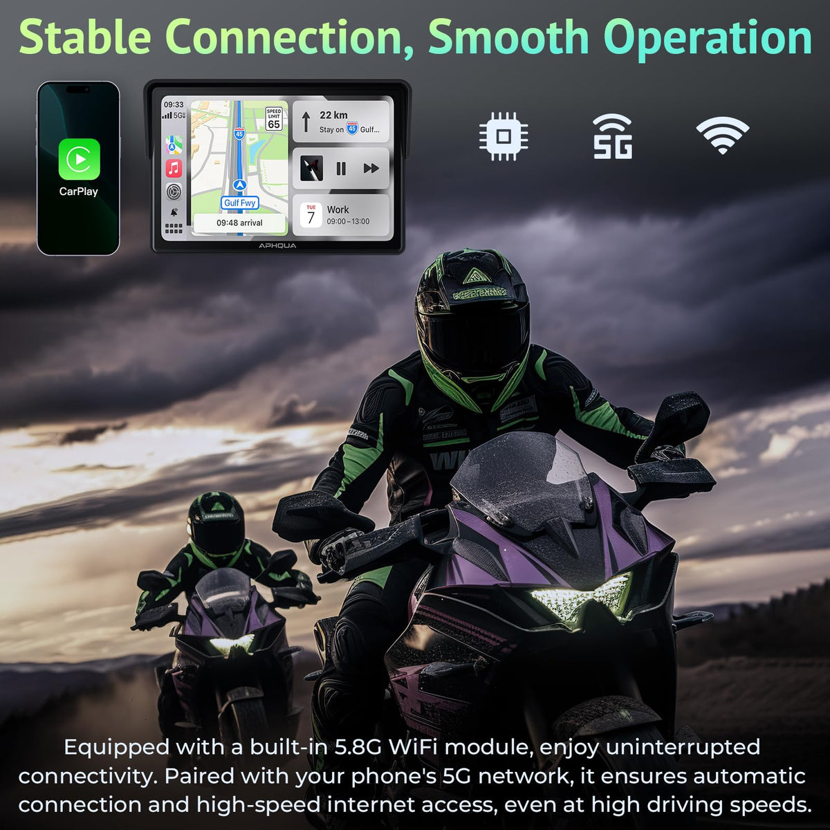 Motorcycle GPS Navigation Display – CarPlay & Android Auto
