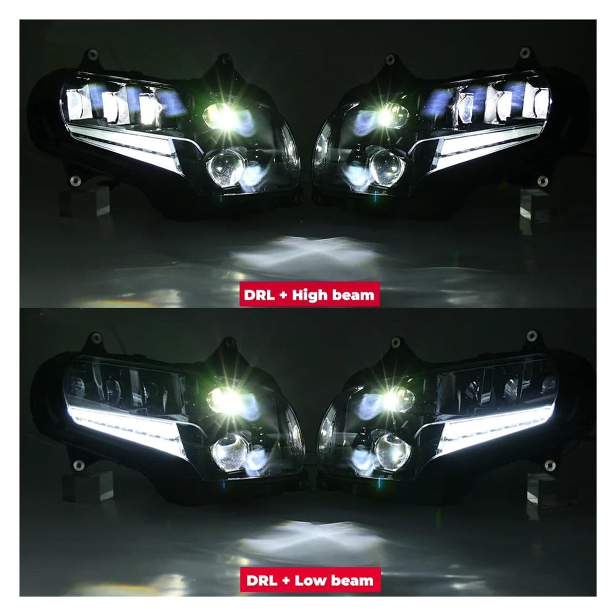 Motorcycle LED Headlight Assembly – DRL High & Low Beam