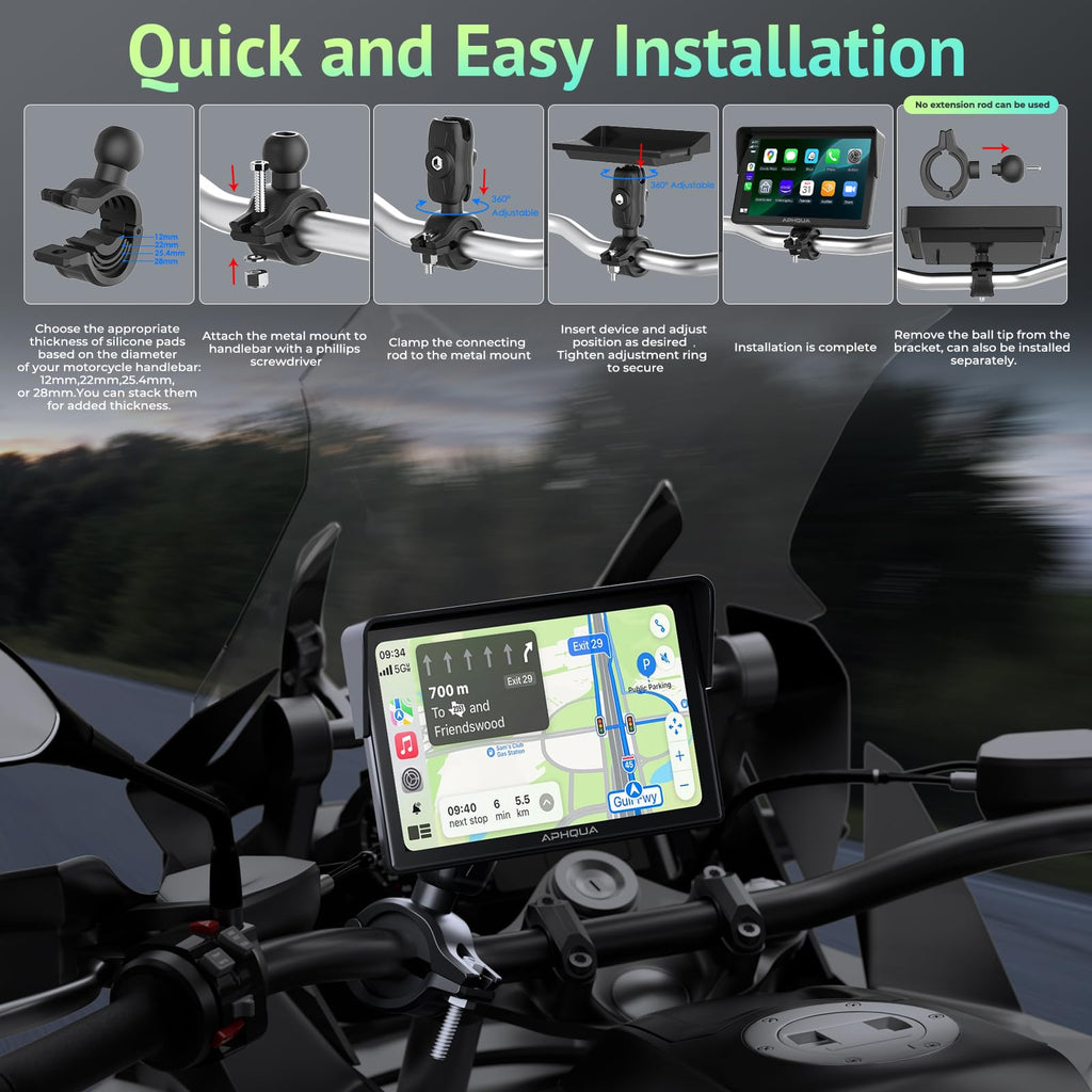 Motorcycle GPS Navigation Display – CarPlay & Android Auto