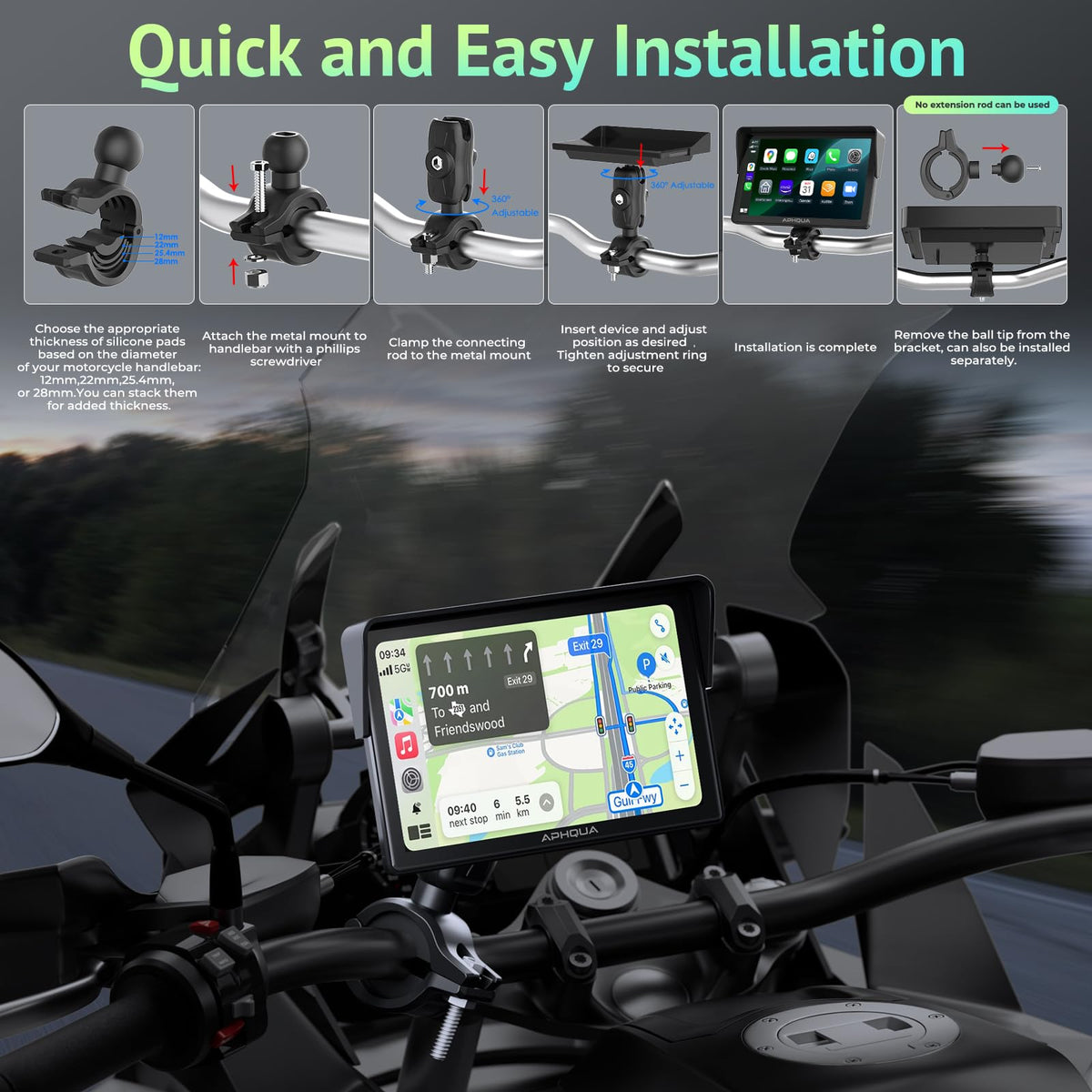 Motorcycle GPS Navigation Display – CarPlay & Android Auto