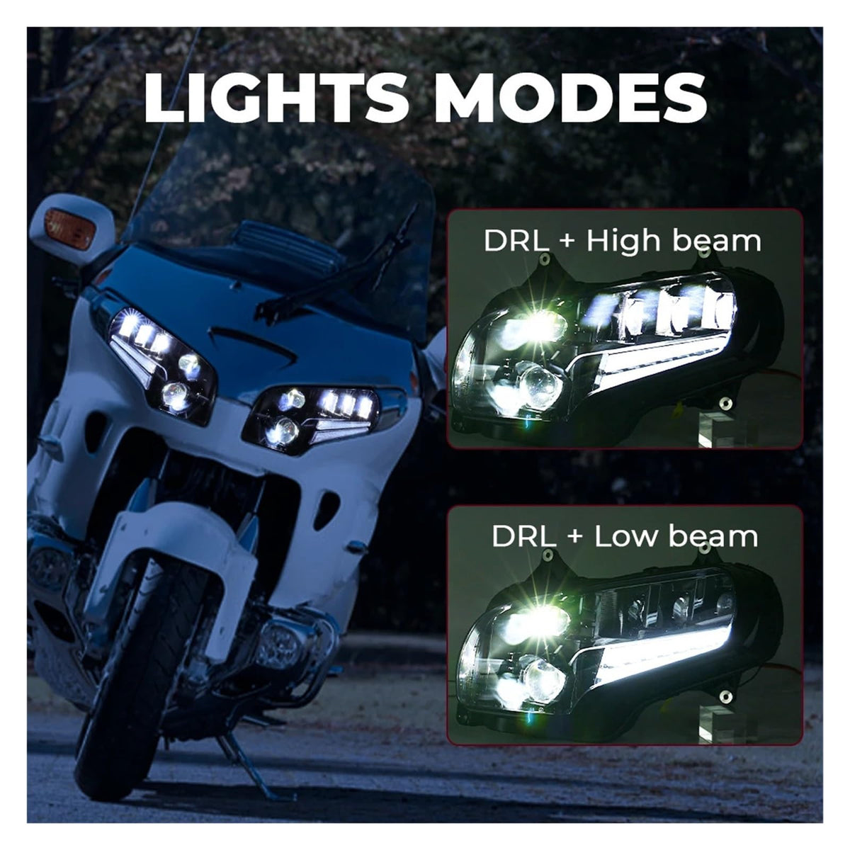 Motorcycle LED Headlight Assembly – DRL High & Low Beam