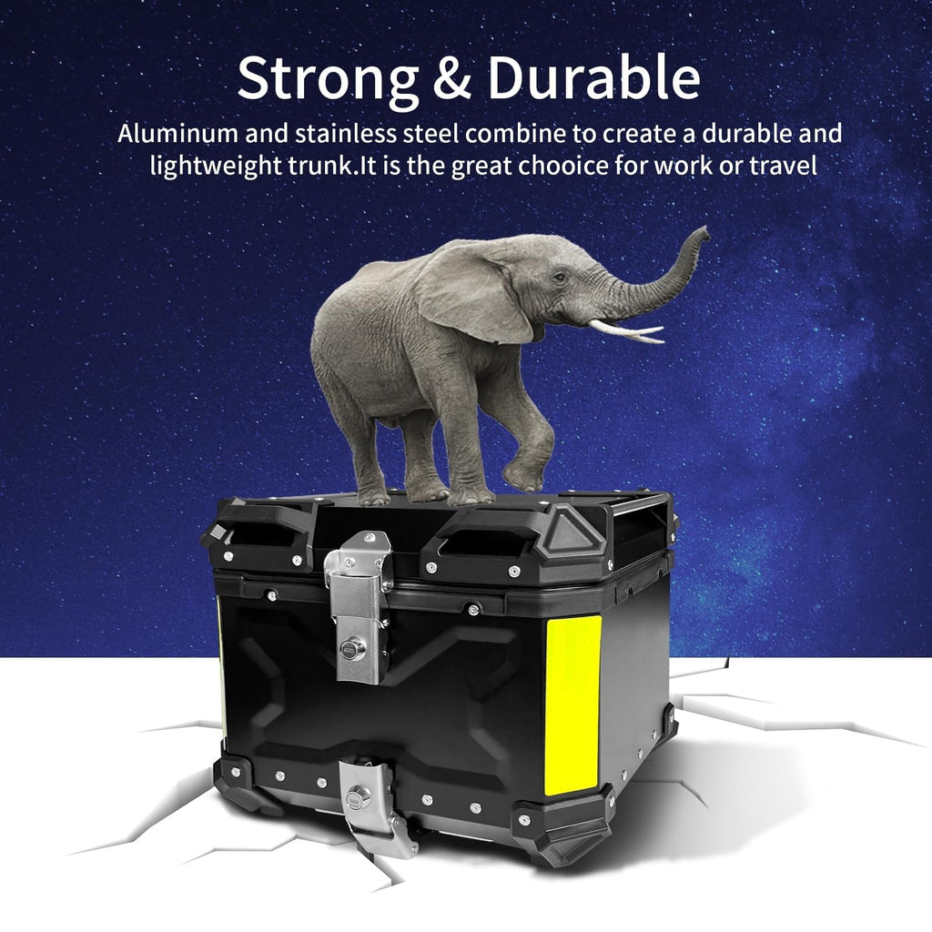 Waterproof Aluminum Motorcycle Top Box – 45L with Lock & Backrest