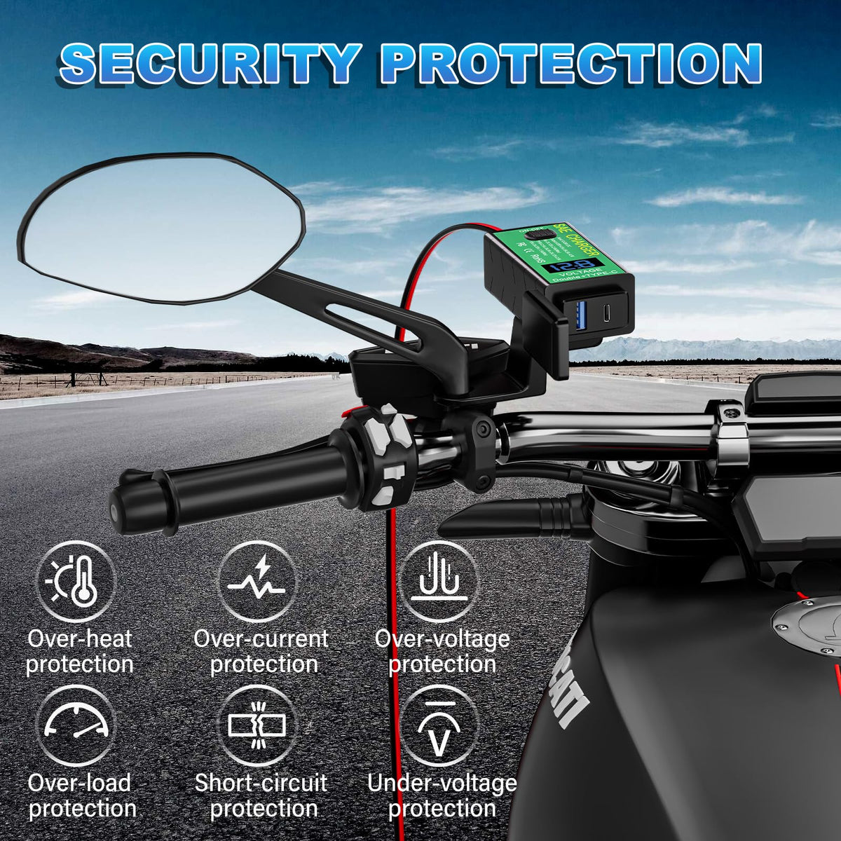 YONHAN Motorcycle Phone Charger Dual USB Type C PD & QC 3.0