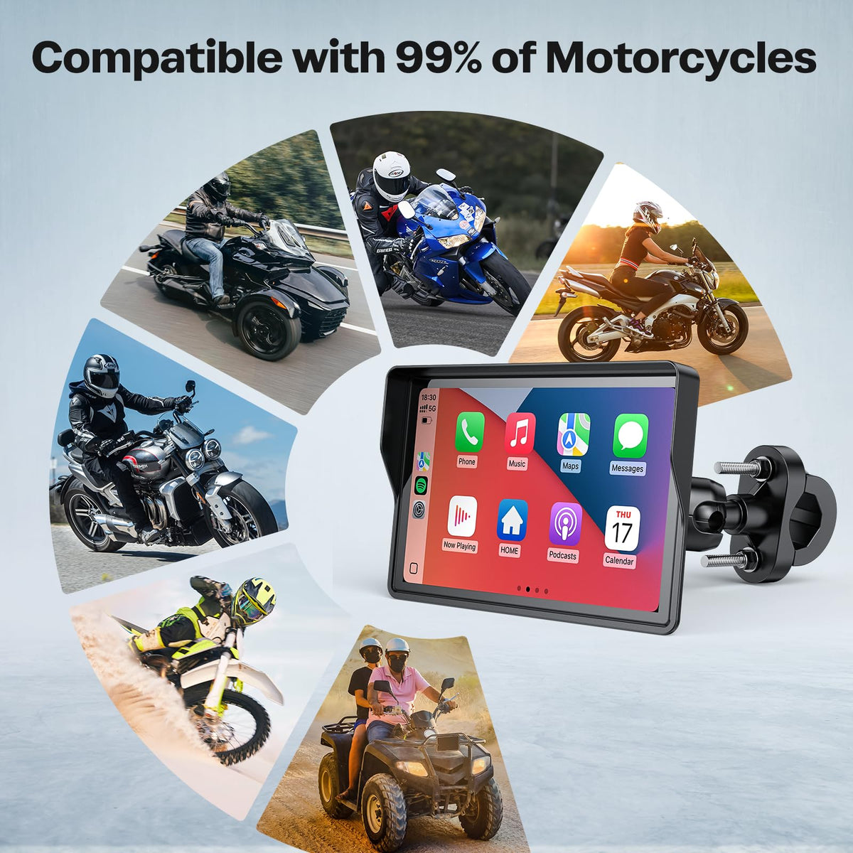 WonVon Motorcycle GPS CarPlay Waterproof Touch Display